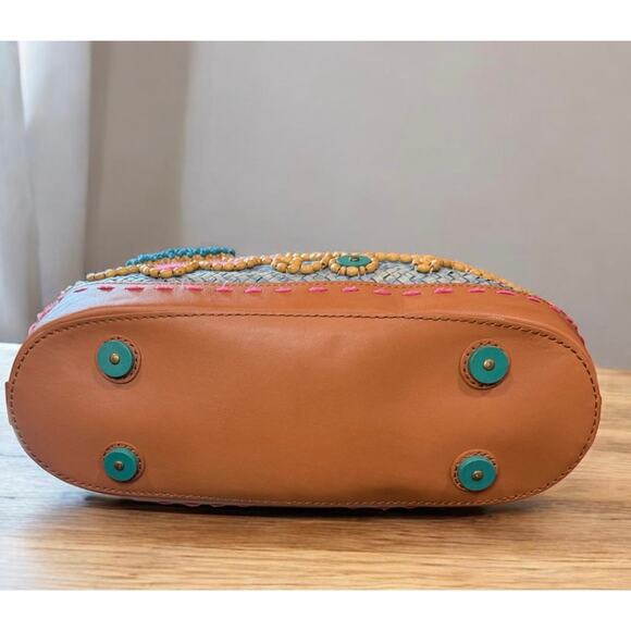 Isabella Fiore Large Raffia Floral Beaded Applique Tote Bag - Picture 4 of 12